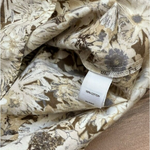 J. Jill Top Womens Medium 100% Cotton Blouse Floral Button Front Neutral Sz M - Picture 6 of 8